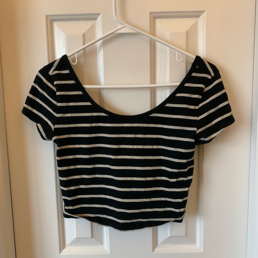 cropped boatneck striped short sleeve